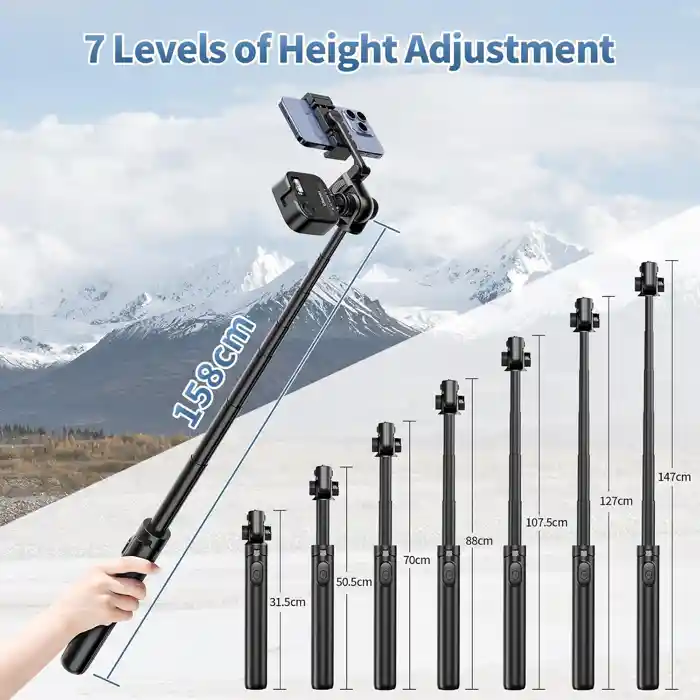 Ulanzi MT-70 Tripod 1.5m Selfie Stick Tripod with 360 / 180 Degree Pan and Tilt, Rotating Cold Shoe Mount, 1kg Max Load Capacity and 20m Wireless Remote Control Range for Smartphone Compact Cameras